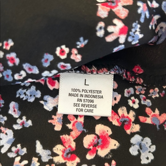 Roz & Ali Black Floral Pleated Boho Casual Flowy 3/4 Sleeve Top Size Large - Picture 6 of 6